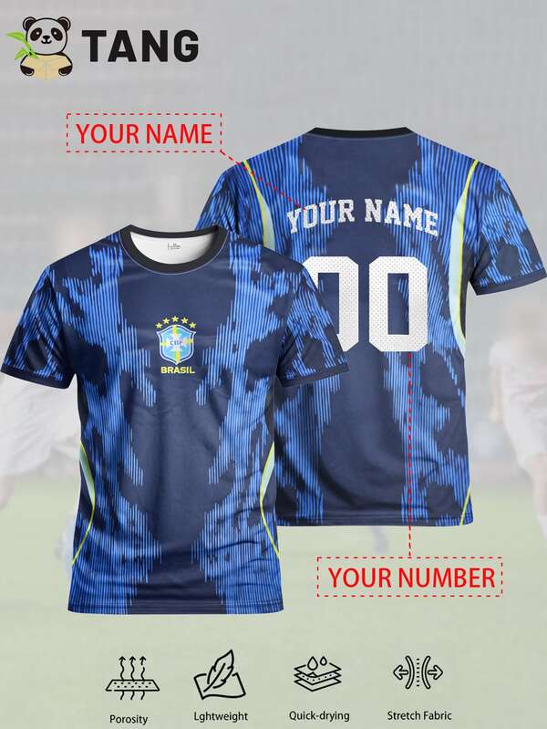 Brazil 25/26 Home Jersey, Customizable With Name & Number, Comfortable Round Neck Sports Shirt, Soft & Lightweight Personalized Football Tee, Suitable For Football Training, Casual Wear, And Gift
