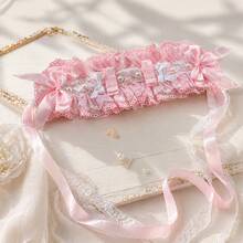 Sweet Lolita Pink White Lace Hair Clip & Headband, Handmade Bow Pearl Decor KC Hair Accessory, Ruffle Frill Hair Band For Cosplay - Multicolor - View 5