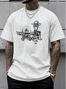 [Authorized] Men's T-Shirt Disney Toy Story Summer T-Shirt Short Sleeve Loose And Comfortable Casual Black Fashion Men's American Men's Sports Breathable Round Neck Women's Thin Handsome Top - White - View 1