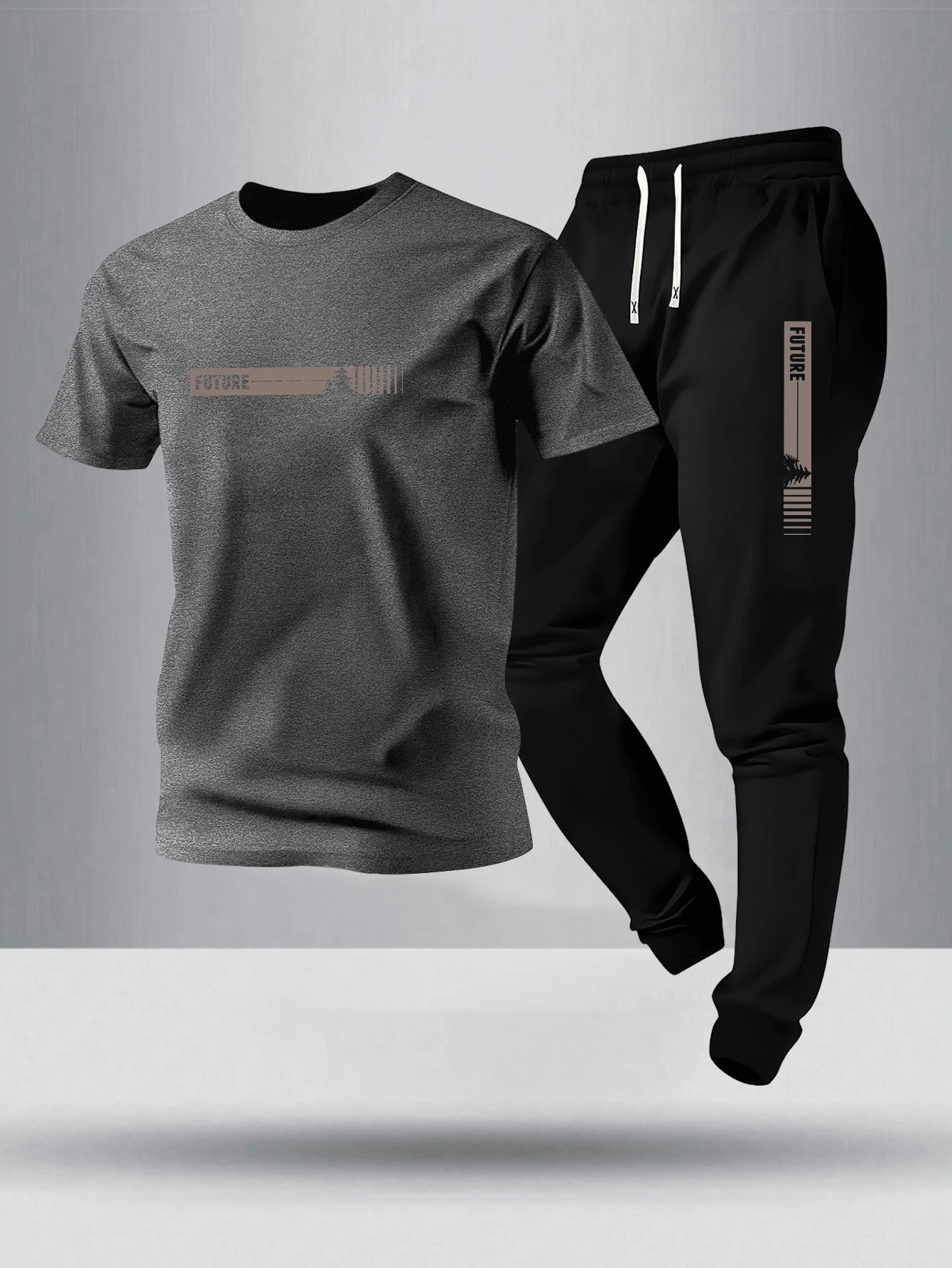 2pcs/Set Men's Short Sleeve T-Shirt And Drawstring Waist Sports Pants. Lightweight, Breathable, And Comfortable, Making It An Ideal Choice For Summer. The Set Features Fun Text And Pine Tree Graphics, Versatile And Practical For Various Occasions - Commuting, Casual Outings, Gym Workouts, Outdoor Activities, As Well As Home Leisure And Short Trips. It Perfectly Meets Men's Spring And Autumn Dressing Needs. - Multicolor - View 1