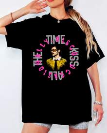 Harryy S-Styles Disco Quote T-Shirt, Circular Text & Portrait Print, Unisex Casual Pop Fan Top - Black - View 1