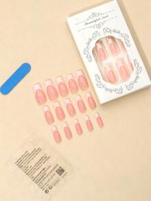 24pcs Coffin Nails White French Simple Suitable For Daily Wear 1 Nail File + 1 Jelly Glue - Multicolor - View 3