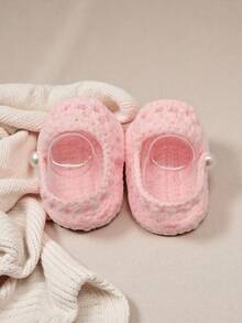 1 Pasang Sandal Bayi Rajutan Tangan, Putih, Ujung Terbuka dengan Desain Tali, Cocok untuk Bayi Baru Lahir - Baby Pink - View 6