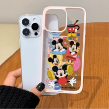 Disney Licensed Mickey Mouse Phone Case, Adorable Mickey With All-Over Cartoon Graphics & "MICKEYOMI" Lettering, Clear Transparent Design With MagSafe Compatible Ring, Scratch-Resistant Pink Frame Case For  IPhone 17, 16, 15, 14, 13, 12, And  11 Pro,Galaxy S22 ,S23,S24,S25 Models. Made Of Durable TPU With Shockproof Protection. A Fun Gift For Family, Friends, Birthdays, Holidays, And Special Occasions. - 白色 - 查看 1