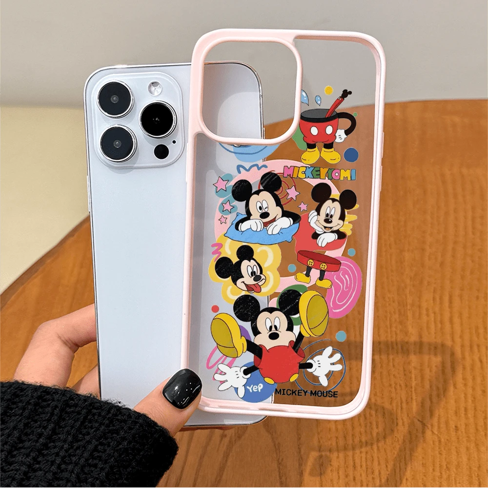 Disney Licensed Mickey Mouse Phone Case, Adorable Mickey With All-Over Cartoon Graphics & "MICKEYOMI" Lettering, Clear Transparent Design With MagSafe Compatible Ring, Scratch-Resistant Pink Frame Case For  IPhone 17, 16, 15, 14, 13, 12, And  11 Pro,Galaxy S22 ,S23,S24,S25 Models. Made Of Durable TPU With Shockproof Protection. A Fun Gift For Family, Friends, Birthdays, Holidays, And Special Occasions. - 白色 - 查看 1