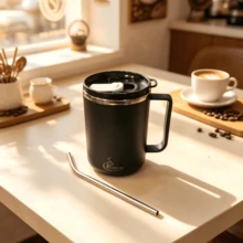 Cốc cà phê bằng thép không gỉ SUS304 chất lượng cao, kiểu dáng tối giản mới, phù hợp cho gia đình, văn phòng, cắm trại, trường học, kèm ống hút bằng thép không gỉ. - Nhiều màu - Xem 1