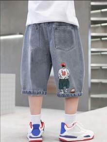 Quần short denim mùa hè Tween Boy, Hàng mới 2024 - Rửa nhẹ - Xem 5