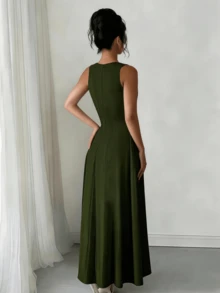 Women's Stunning Long Party Dress, Round Neck Ball Gown, Wedding Dress, Party Dress, Wedding Guest Dress, No Ironing Required, Sizes S M L - 軍綠色 - 查看 2