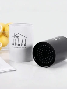 1pc Nordic Style Printed Chopstick Holder, Household Kitchen Utensil Storage Bucket, Minimalist Black And White Cutlery Drainer, Chopstick Holder, Cutlery Storage Bucket, Cutlery Cage, Cutlery Rack, Kitchen Storage Bucket. Nordic Style, Minimalist Style, Household Printed, Black And White Tone - Multicolor - View 3
