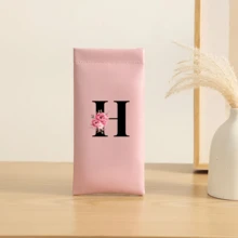 时尚眼镜盒男女通用眼镜收纳套装，弹性口罩自动闭合眼镜袋，花卉字母印花便携式线缆整理袋，假日旅行必备 - 粉色 - 查看 17