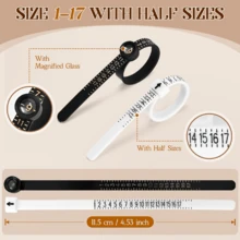 KLONKEE 27件套不锈钢戒指尺寸测量工具套装，适用于美国尺码0-13及半码，包含2个可重复使用的指套（1个带放大镜），男女均适用，可用于测量结婚戒指及其他珠宝首饰。 - 彩色 - 查看 4