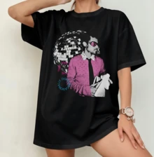 Harry Sty Disco Retro Porträtt T-shirt | Könsneutral Retro Disco Estetik Svart - Svart - Visa 10