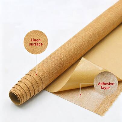 1 Cuộn Vải Tự Dính 100% Linen Nguyên Chất - Vật Liệu Thủ Công DIY, Thích Hợp Cho Trang Trí Nhà Cửa, Decal Dán Tường, Khăn Trải Bàn, Các Dự Án Thủ Công - Chất Liệu Tự Nhiên, Có Thể Cắt Tự Do