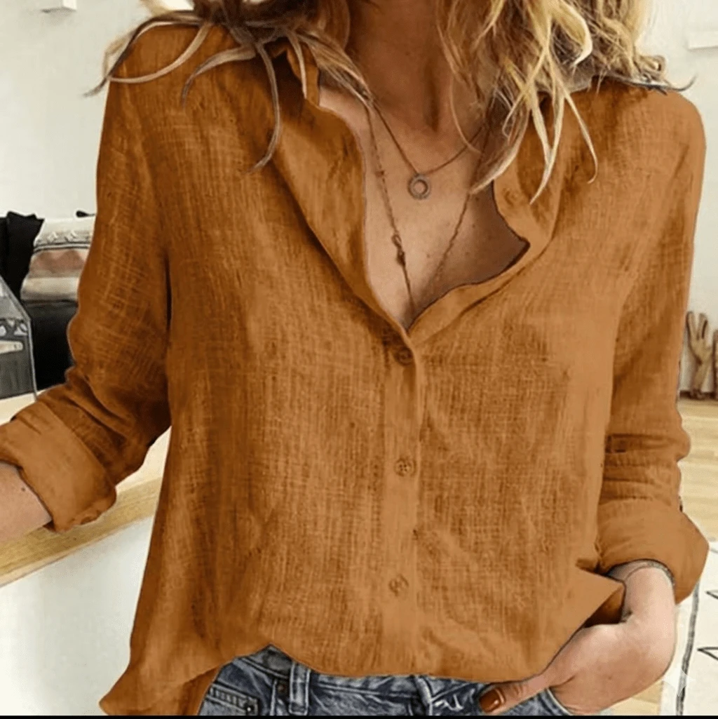 Viscose Linen Shirt – Lightweight, Elegant, And Super Comfortable! Pointelle Knit - Vacation - Camel - View 1