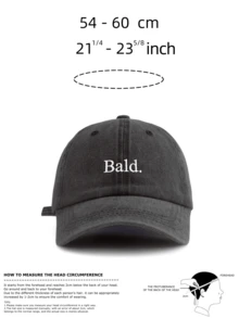 1 Pc "Bald." Embroidery Washed Baseball Cap, Unisex Available In Multiple Retro Colors, Funny Slogan Meme Dad Hat, Vintage Aesthetic Minimalist Streetwear Accessories,Festival,Travel - Bald. - View 4