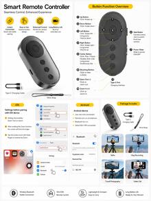 Wireless Bluetooth Remote Control, Scrolling Page Turning For Kindle, Selfie Shutter Remote For IPhone And Android, Video Controller For Reels And Shorts, Volume Adjustment/Play/Pause/Like Buttons, Camera Flip And Focus Control, Type-C Charging Universal Remote Control - Black - View 3
