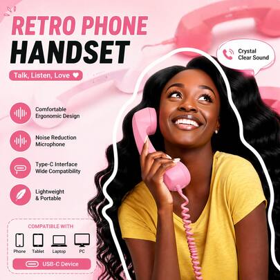 YAIUZGOO Auricular de teléfono móvil de tipo C estilo retro clásico, interfaz de tipo C para personas mayores, micrófono con cable para reducir la radiación del teléfono móvil, mejorar la comodidad de la llamada, diseño de conexión directa con control de volumen del micrófono y agarre ergonómico, compatible con teléfonos inteligentes, disponible en varios colores