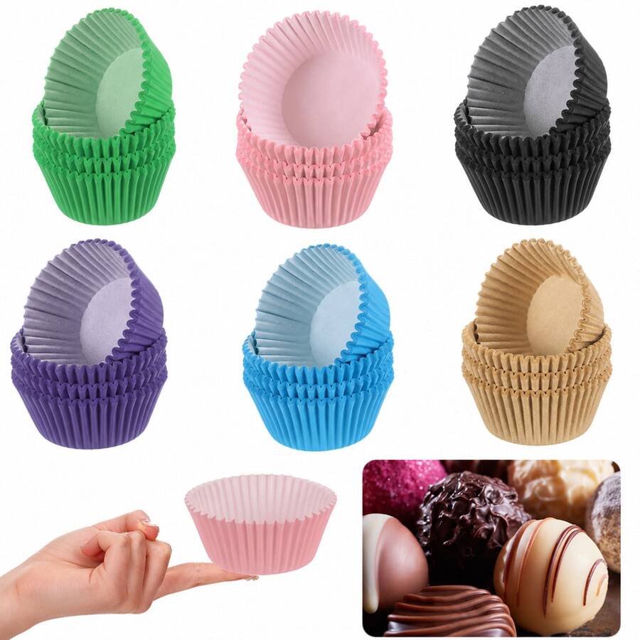 100 piezas de capacillos para cupcakes multicolor, resistentes al aceite y al olor, adecuados para cupcakes, muffins, frutos secos - Ver 1