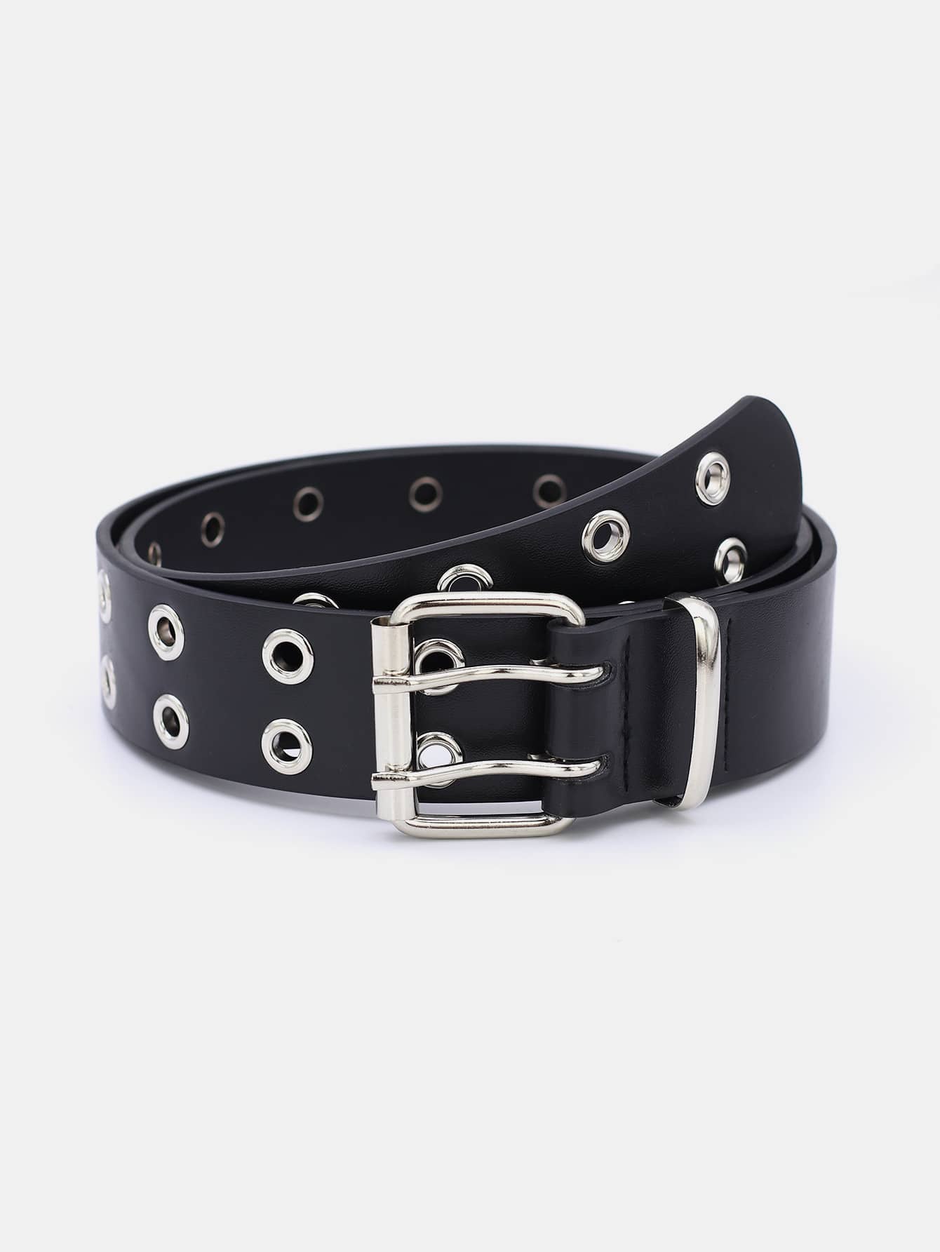 1pc Solid Color Punk PU (Polyurethane) Decorative Belt For Women, Suitable For Daily Wear With Grommets & Rivets - A - View 1
