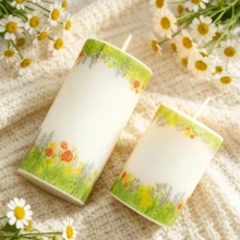 1/3 piezas Vela de pilar con estampado floral francés vintage, vela perfumada sin humo de 5/7.5/10cm, decoración romántica para el hogar y la boda, regalo festivo para mujeres - A - Ver 4