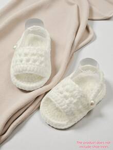 1 Pasang Sandal Bayi Rajutan Tangan, Putih, Ujung Terbuka dengan Desain Tali, Cocok untuk Bayi Baru Lahir - Putih - View 7