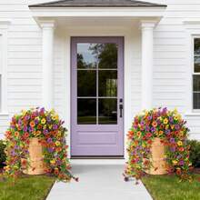 12 pezzi di fiori finti colorati appesi - vivaci fiori gialli, rossi, fucsia e viola, decorazioni floreali per vacanze, petali realistici, senza manutenzione, decorazione in plastica durevole per interni/esterni, adatti per matrimoni, Natale, San Valentino, composizioni floreali - Multicolore - Visualizzare 10