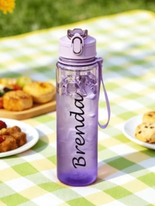 Customizable Name, 750ml Summer Water Bottle With Pure Text Pattern, Warm Water Bottle With Straw, Suitable For School, Sports, Home, Outdoor, Gift, Back To School, Personalized Gift, Dishwasher - Clear - View 5