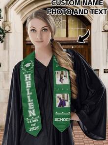 1 pieza Faja de graduación personalizada, bufanda de graduación personalizada hecha de cinta personalizada, diseño personalizado para toga de graduación 2026 - Texto, fotos y nombre personalizables en la cinta, faja de honor de graduación 2026, capa de graduación elegante, material de fibra de poliéster ligero, personalizable según su preferencia de atuendo de graduación, regalo personalizado, graduación, regalo de graduación, decoración de graduación, artículo personalizable, recuerdo de fiesta, esencial para la decoración de la fiesta de graduación. - Multicolor - Ver 4