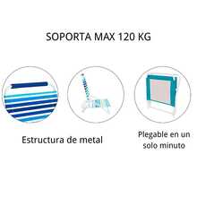 Silla Plegable de Playa. Estructura Metal, Soporta Hasta 120kg. Silla Plegable con Estampado de Rayas Veraniego. Medidas 52 x 47 x 60 cm - Rayas - Ver 4