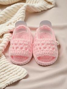 1 Pasang Sandal Bayi Rajutan Tangan, Putih, Ujung Terbuka dengan Desain Tali, Cocok untuk Bayi Baru Lahir - Baby Pink - View 3