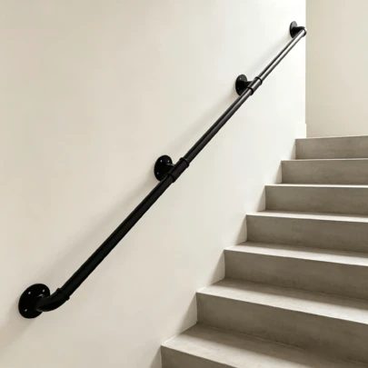 1 Inch Metal Handrail, Wall Mounted Stair Railing Suitable For Indoor And Outdoor Staircases, Industrial Staircase Handrail