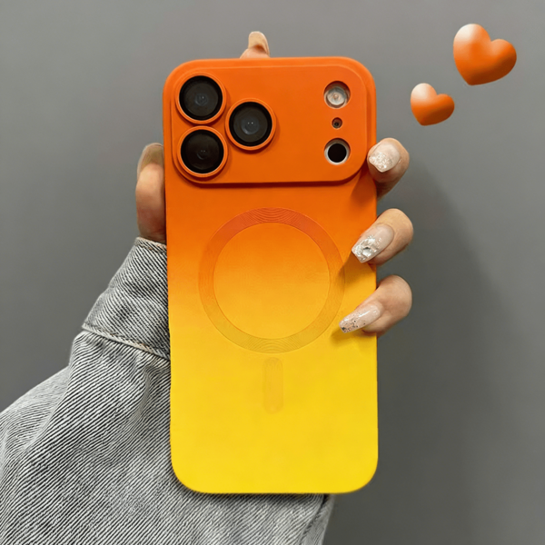 1个橙黄色渐变色硅胶磨砂磁吸手机壳，兼容 17 Pro Max、17 Pro、Apple Air，也兼容 17、16、15、14、13、12、11 Pro Max Plus、16E，以及三星A57、A37、A56、A55、A16、A17、S25FE、S25 Ultra、S26 Ultra/S26 Plus/S26/S26 Edge/S26 Pro，圣诞礼物、冬季礼物
