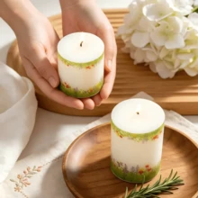 1/3 piezas Vela de pilar con estampado floral francés vintage, vela perfumada sin humo de 5/7.5/10cm, decoración romántica para el hogar y la boda, regalo festivo para mujeres - A - Ver 5