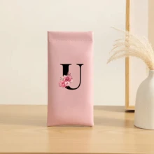 时尚眼镜盒男女通用眼镜收纳套装，弹性口罩自动闭合眼镜袋，花卉字母印花便携式线缆整理袋，假日旅行必备 - 粉色 - 查看 30