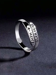 1 pieza Anillo ajustable con diseño de cruz y letra de Jesús de moda para hombres y mujeres - Plateado - Ver 4