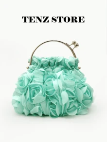 3D Mint Green Rose Flower Evening Bag, Fashion Chiffon Petal Handbag With Detachable Chain Strap, Fits Phone And Essentials, Suitable For Wedding, Date, Prom, Holiday, Girls' Night Out, Graduation Party, Spring Gala, Cocktail Party - Mint Green - View 9