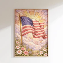 1pc American Flag Wall Print | Patriotic Flower Wall Decor | Fourth Of July Decoration | Vintage Pastoral American Art (Optional Frame) - A - View 7