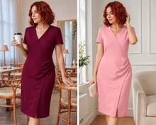 Plus Size Women's Solid Color Short Sleeve Dress Elegant Casual Summer Loose Fit Midi Dress - Black - View 4