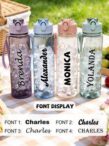 Customizable Name, 750ml Summer Water Bottle With Pure Text Pattern, Warm Water Bottle With Straw, Suitable For School, Sports, Home, Outdoor, Gift, Back To School, Personalized Gift, Dishwasher - Clear - View 3