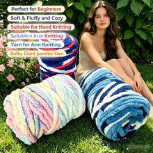 35oz Super Bulky Chenille Yarn, Ombre Space-Dyed Fluffy Yarn For Arm Knitting, Giant Striped Yarn For Blanket Pet Bed - Multicolor - View 4