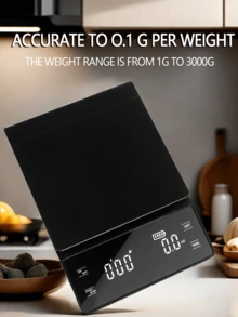 1pc Black 3kg Multi-Function Coffee Kitchen Electronic Scale With Timer And Tare Function, LED Display, Handheld Smart Scale, Suitable For Drip Coffee, Espresso, Baking And Cooking, Battery Not Included, Suitable For Kitchen, Coffee And Flour - Multicolor - View 4