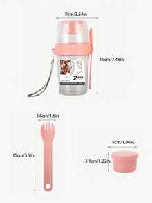 1pc Breakfast Salad Cup, Breakfast Food Container Jar, Portable Fruit & Vegetable Snack Cup With Fork Lid, Yogurt Cup, Diet Cup, Portable Water Cup, Suitable For School, Office, Kitchen, Christmas Gift, Back To School Supplies - Multicolor - View 6