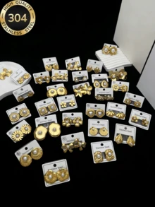 32颗优雅几何造型（花朵、水滴、蝴蝶、翅膀）不锈钢珍珠耳环。简约时尚的不锈钢耳环，适合女性日常佩戴，也是送给女性朋友的理想礼物。（随机发货） - 珍珠款 - 查看 5