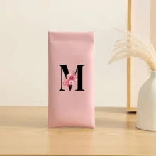 时尚眼镜盒男女通用眼镜收纳套装，弹性口罩自动闭合眼镜袋，花卉字母印花便携式线缆整理袋，假日旅行必备 - 粉色 - 查看 29