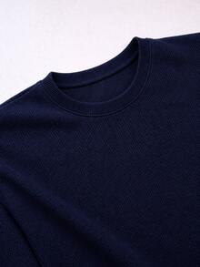 Set Of 2 Men's Oversized Waffle Premium Textured T-Shirts - Military Green/Navy Blue - View 2