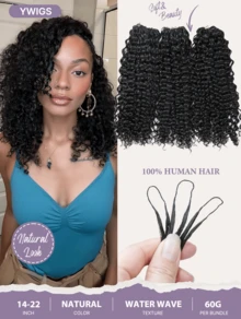 Y WIGS Pre-Split Water Wave Feather Crochet Human Hair Miracle Knots 10-22 Inches 50 Strands Human Hair Crochet Braids For Hair Braiding - Natural Black - View 31