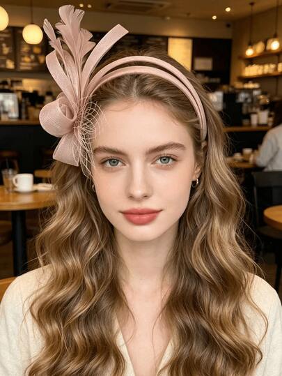 1pc Women's Lotus Pink Mesh & Feather Decorated Headpiece, Ladies Tea Party Hat, Suitable For Kentucky Derby, Cocktail Party, Wedding, Performance, Masquerade Ball And Other Occasions, Mini Hat, Bridal Fascinator, Casual Elegant, Versatile For Daily Wear