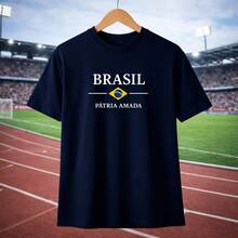 Men's Plus Size Printed T-Shirt "Brazil Beloved Homeland" 100% Cotton - 藏蓝色 - 查看 2
