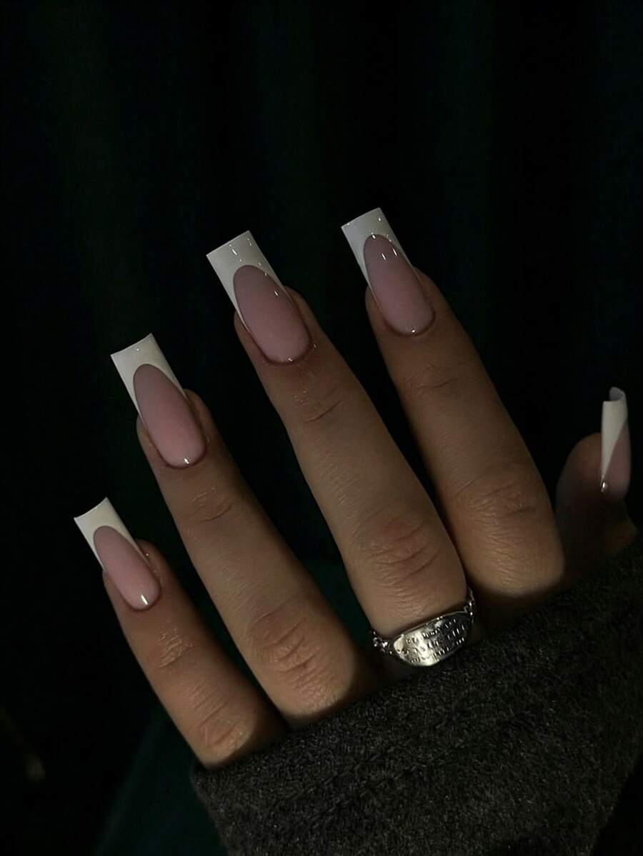 24pcs Coffin Nails White French Simple Suitable For Daily Wear 1 Nail File + 1 Jelly Glue - Multicolor - View 1