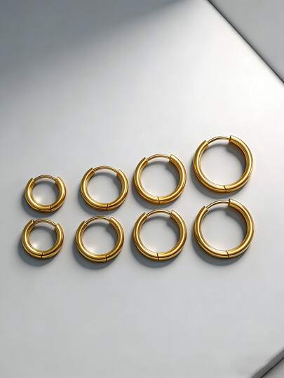 4 Pairs Fashionable Versatile Minimalist Stainless Steel Gold Hoop Earrings